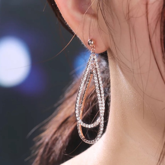 NEW Sterling Silver Diamond Long Drop Earrings - Picture 5 of 6